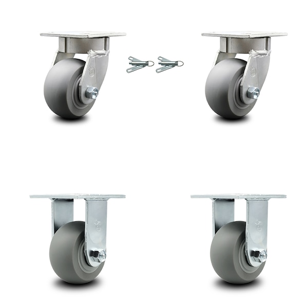 Service Caster 4 Inch Kingpinless Thermoplastic Rubber Wheel Caster Swivel Locks 2 Rigid, 2PK SCC-KP30S420-TPRRD-BSL-2-R-2 - main